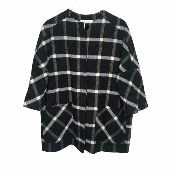 Helene Berman Plaid Wool Coat Oversized Gray S - Picture 4 of 14